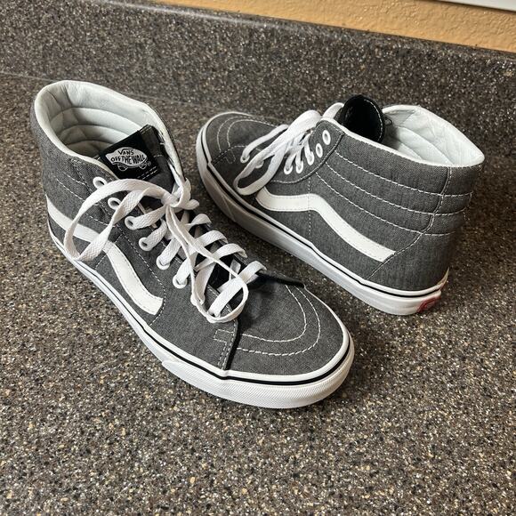 Vans Classic SK8-Hi Sneakers Skater Gray Shoes Womens 8.5 Lace Up Mens 7 Canvas - Picture 1 of 11